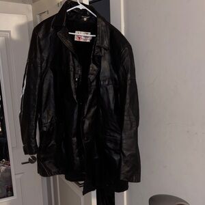 Men's Classic Black Leather Coat